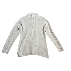 Jeanne Pierre Roll Neck Cable Knit Sweater Pullover Womens L Cream Fisherman